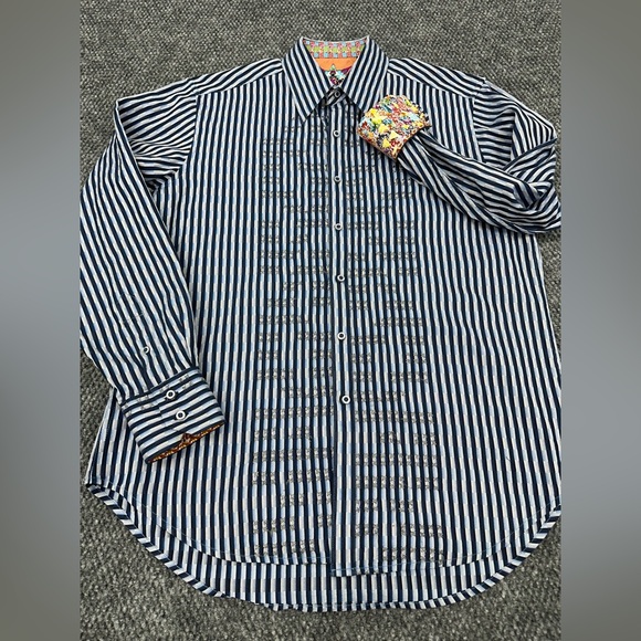 Robert Graham Blue Textured Long Sleeve Button Shirt Flip Cuff • Men’s Medium - Picture 2 of 9